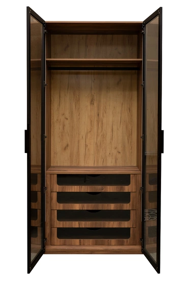 GD-10004-2 Шкаф Alto двухдверн c выдвижными ящиками, цвет дуб Барокко, дверцы стекло 100*57*228.5см